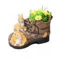 Propation Two Rabbits Nested in Shoe Sculpture with Flower Pot PR125990